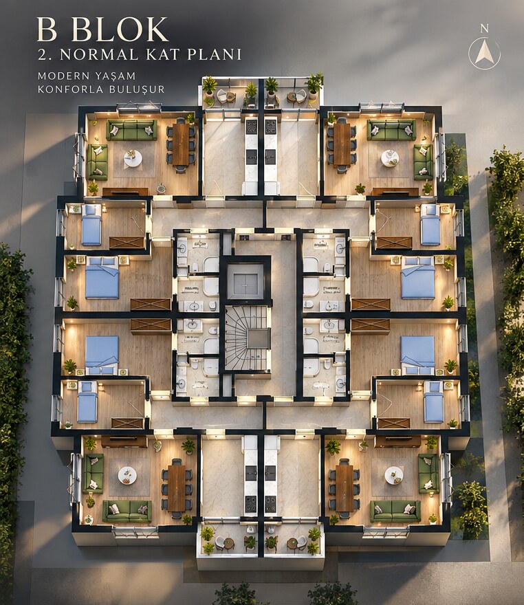 B Blok 2+1 daire 3B kat planı